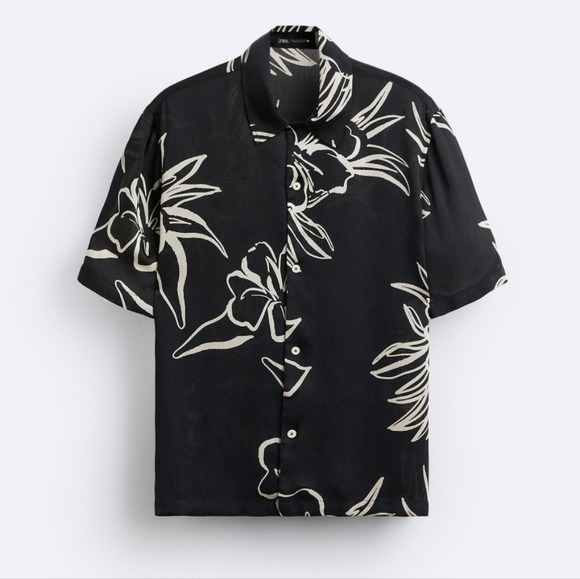 Cactus Man Other - Cactus Man Ricky Singh Sheer Navy Tropical Floral Short Sleeve Button Down Large